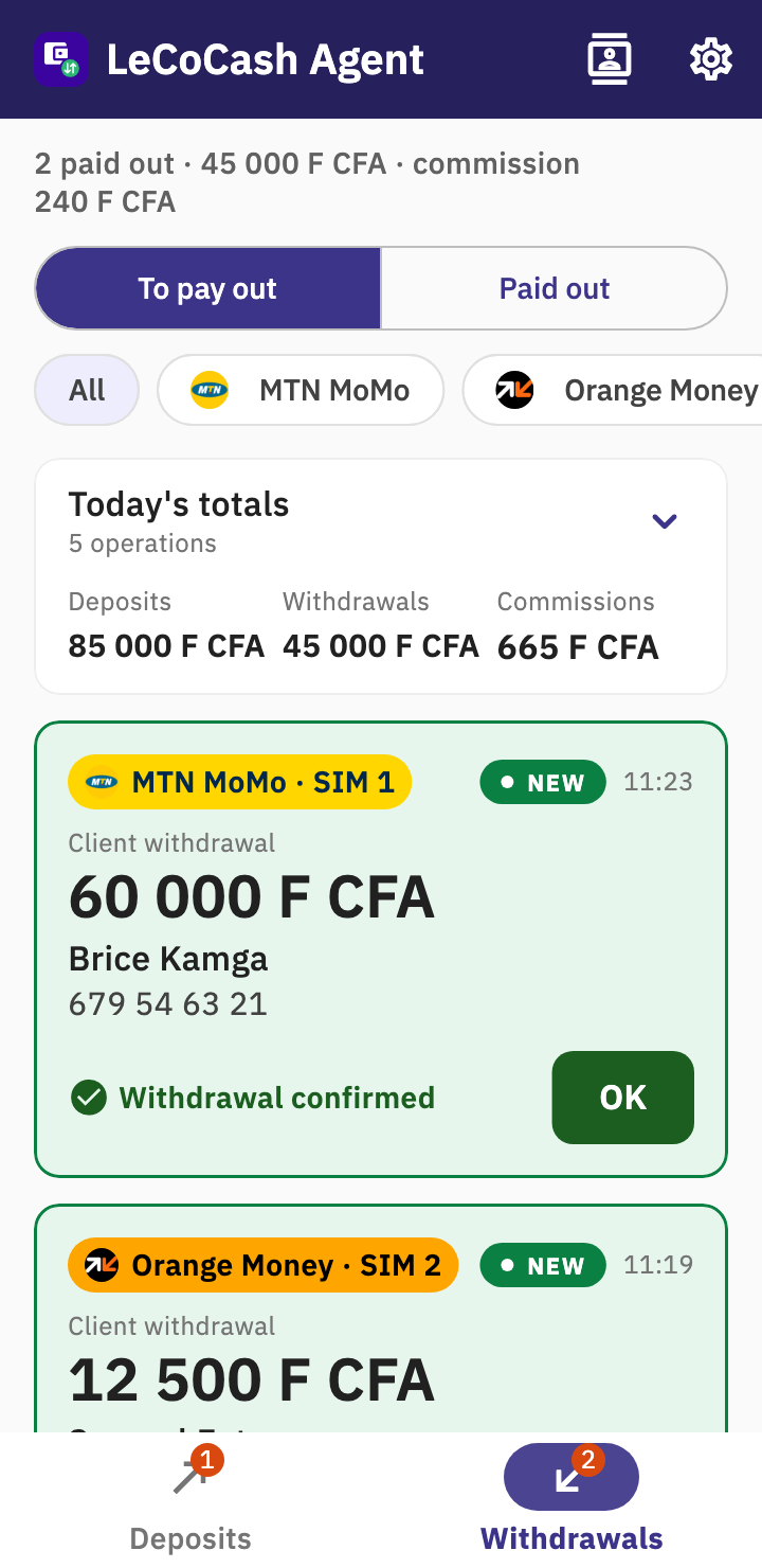 Client withdrawals to pay out
