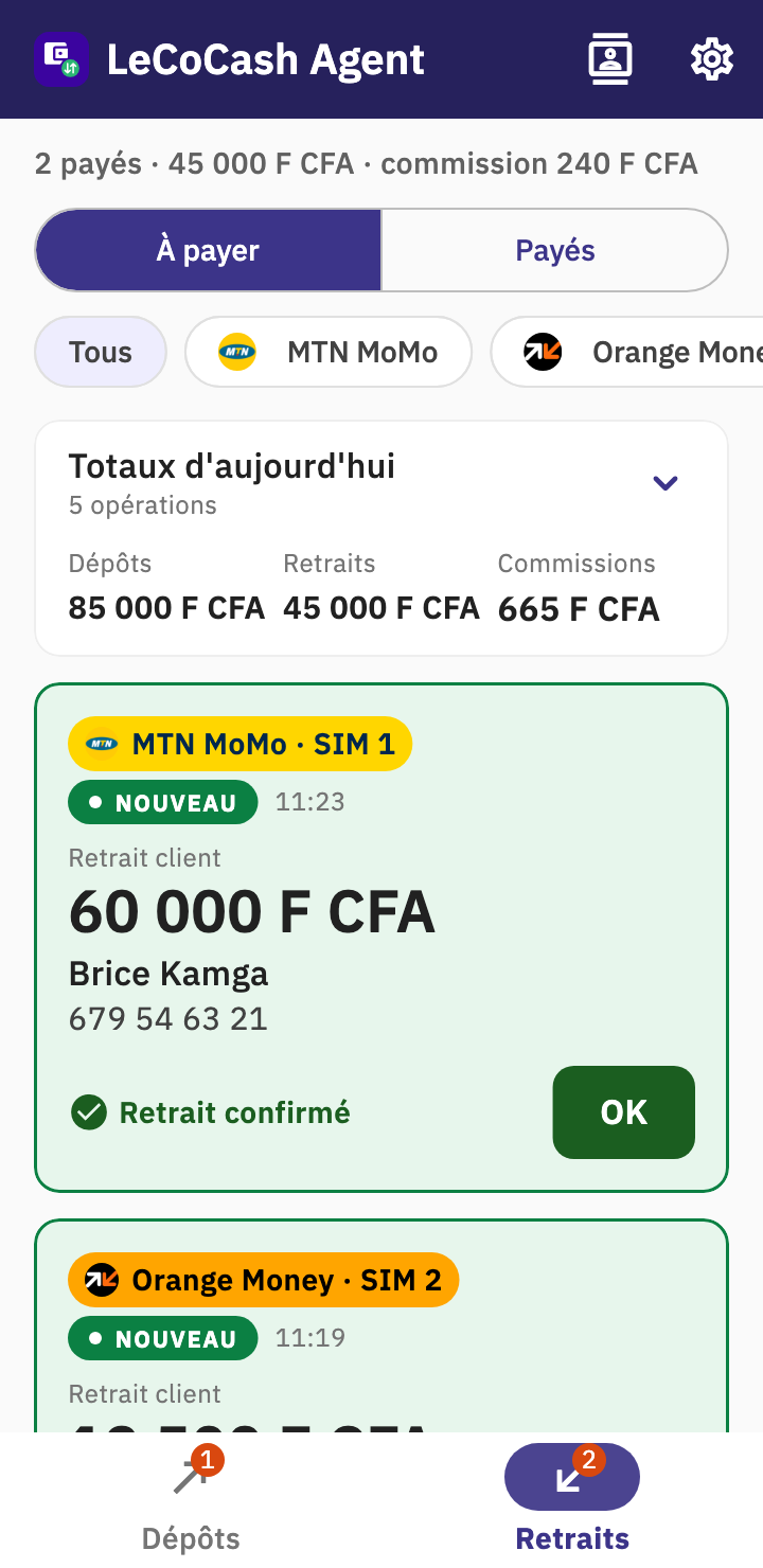 Les retraits clients à payer