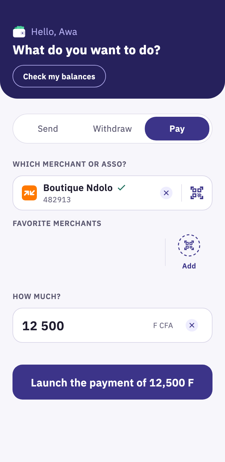 Merchant payment screen